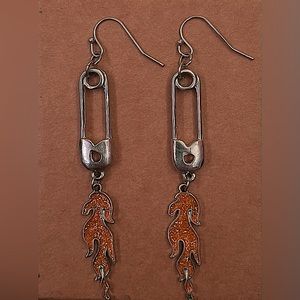 Flame safety pin earrings